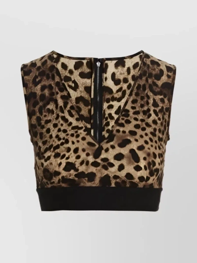 Dolce & Gabbana Leopard Print Sleeveless Top In Brown