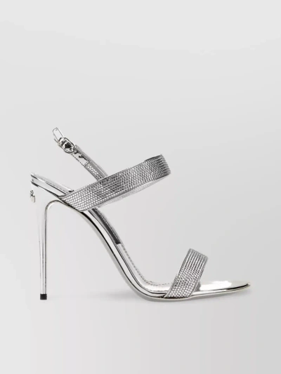 Dolce & Gabbana Crystal Metallic Slingback Stiletto Sandals In Grey