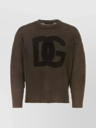 Dolce & Gabbana Signature Knit Crewneck Sweater In Brown