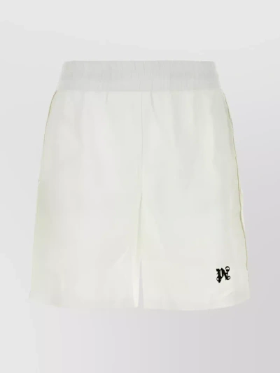 Palm Angels Pa Monogram-print Linen Track Shorts In White