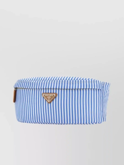 Prada Striped Re-nylon Belt Bag With Leather Trim In Blue
