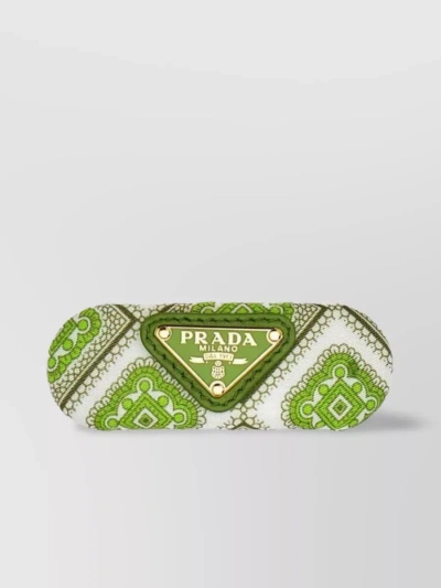 Prada Triangle Logo Hair Clip In Green