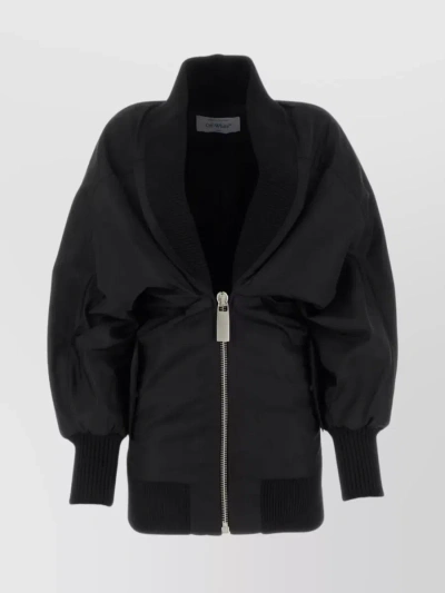 Off-white Puff-sleeve Zipped Minidress In Black