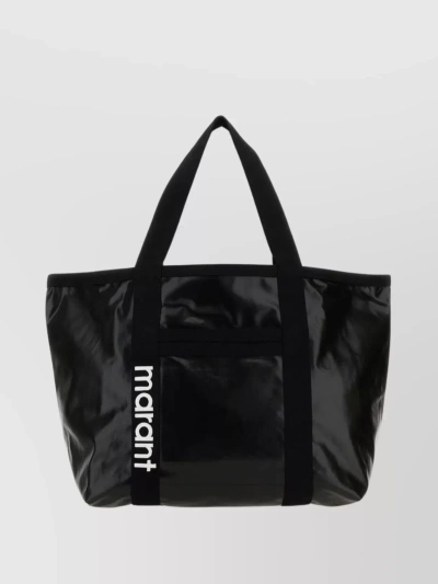 Isabel Marant Rectangular Glossy Canvas Shopper In Black