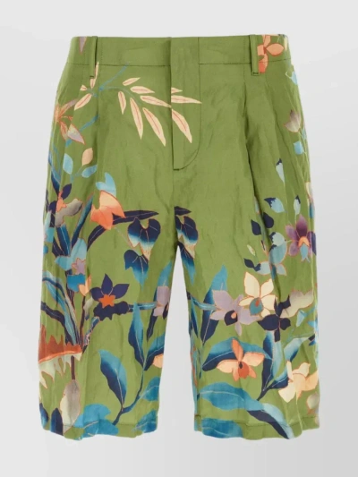 Etro Floral-print Deck Shorts In Green