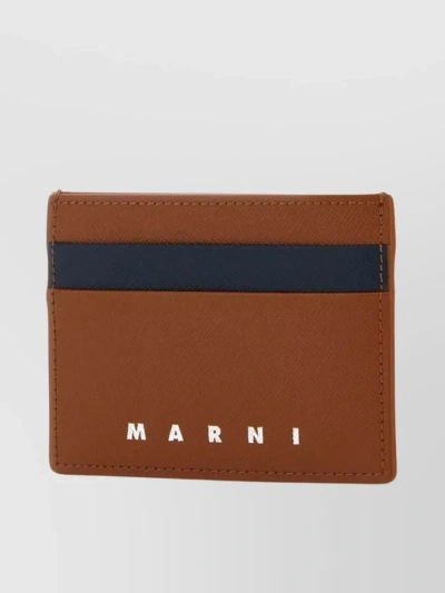 Marni Logo-debossed Leather Cardholder In Brown