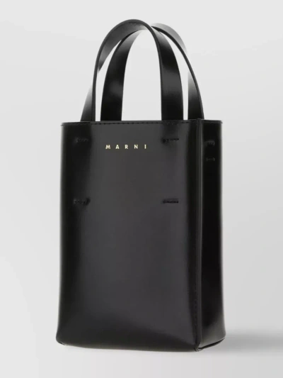 Marni Rectangular Nano Museo Tote In Smooth Leather In Black