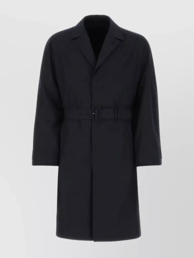 Prada Man Navy Blue Cotton Blend Overcoat In Black