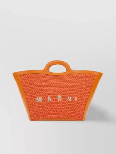 Marni Small Summer Handbag With Leather And Raffia In Orange