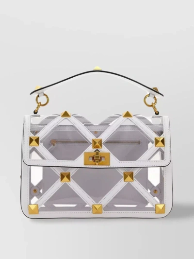 Valentino Garavani Large Roman Stud Handbag With Transparent Design In White