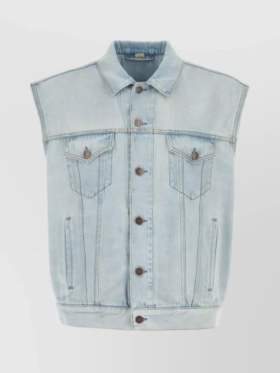 Gucci Denim Waistcoat With  Patch In Blue