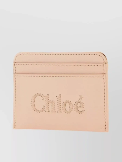 Chloé Chloe Woman Antiqued Pink Leather Sense Card Holder In Beige