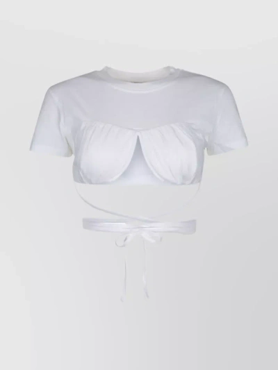 Jacquemus Ruched Tie-front Cropped Top In Grey