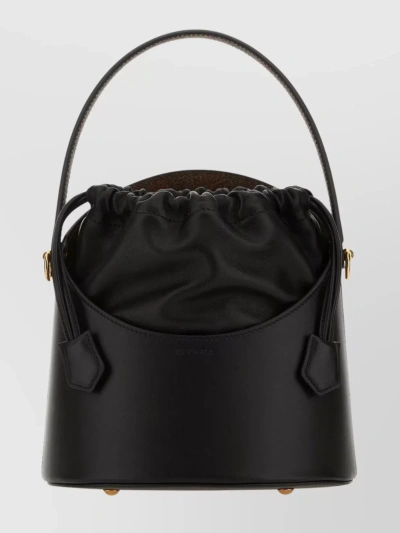Etro Leather Bucket Bag With Adjustable Shoulder Strap In Black