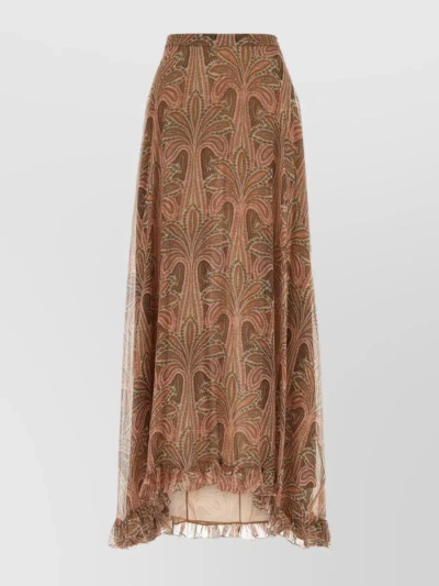 Etro Pleated Paisley-print Crepe Midi Skirt In Brown