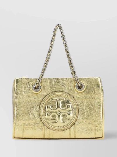 Tory Burch Logo-patch Leather Bag In Cream