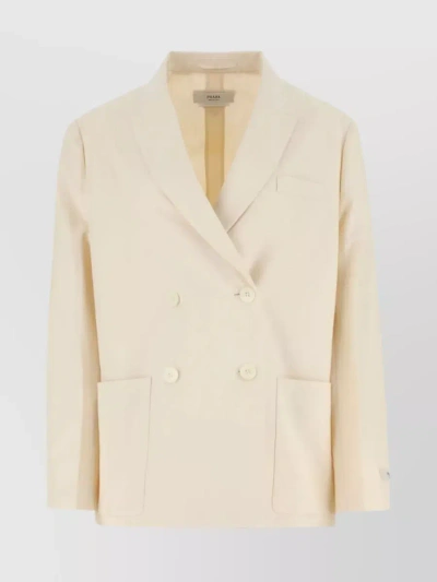 Prada Cotton Double-breasted Blazer In Beige