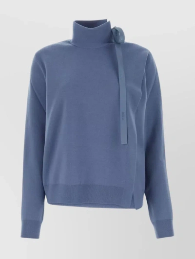Fendi Modern Wool Blend Sweater With Unique Neckline In Blue