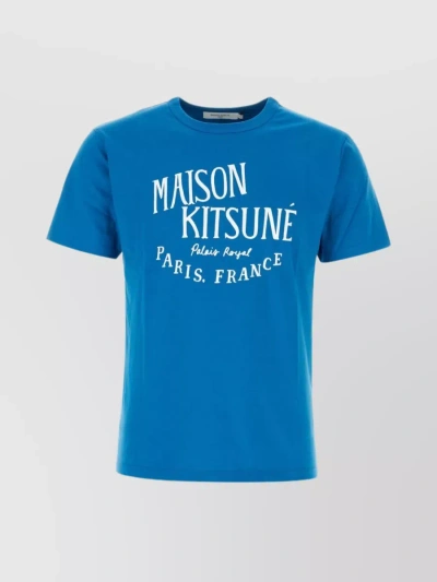 Maison Kitsuné Logo-print Cotton-jersey T-shirt In Blue