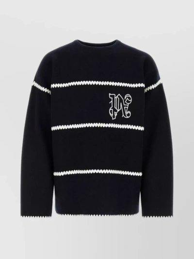 Palm Angels Crew-neck Striped Wool Blend Sweater In Black