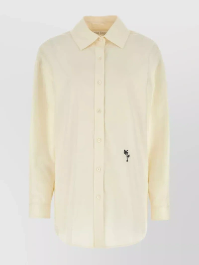 Palm Angels Palms-embroidered Poplin Shirt In Beige