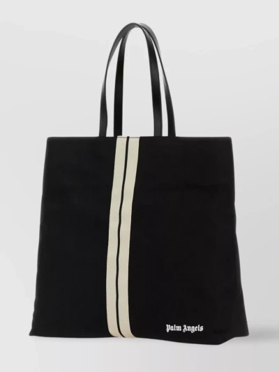 Palm Angels Tote With Velvet Texture And Striped Detail In Black