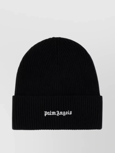 Palm Angels Logo Embroidered Ribbed In Black