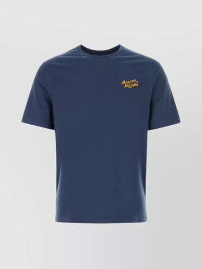 Maison Kitsuné Logo-embroidered Cotton T-shirt In Blue