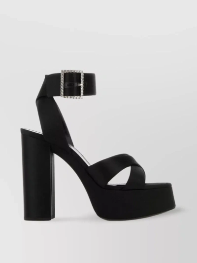 Saint Laurent Satin Block Heel Sandals In Black
