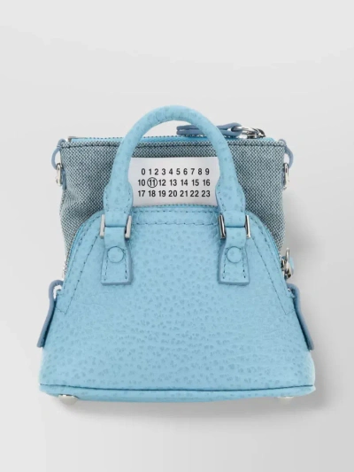 Maison Margiela Baby Handbag With Leather Handles And Detachable Strap In Blue
