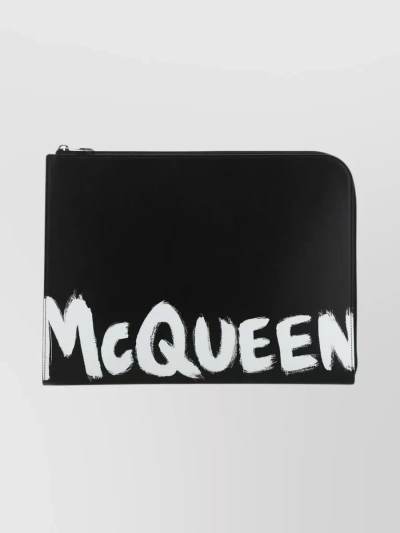 Alexander Mcqueen Graffiti Logo-print Clutch In Black