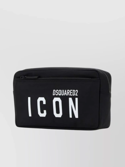 Dsquared2 Logo-print Zipped Wash Bag In Black