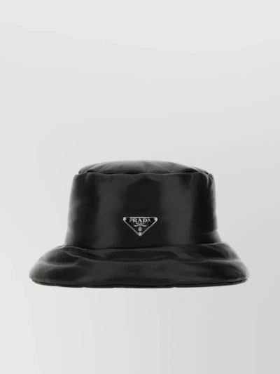 Prada Leather Logo Hat In Black
