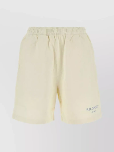 Sporty And Rich Cotton Shorts With Elastic Waist And Pockets In Beige