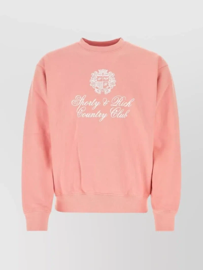 Sporty And Rich Ribbed Cotton Crew-neck Sweater With Long Sleeves In Pink