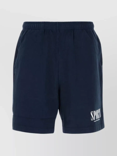 Sporty And Rich Elastic Waistband Cotton Bermuda Shorts In Blue