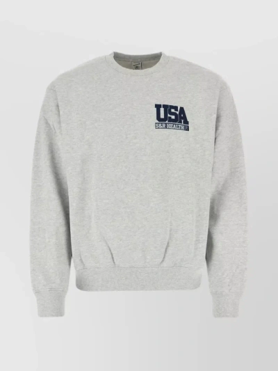 Sporty And Rich Ribbed Cotton Crew-neck Sweatshirt In Grey