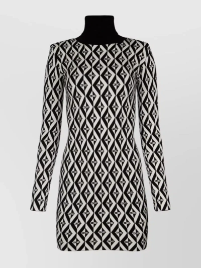 Elisabetta Franchi Rhombus-patterned Knit Minidress In Black