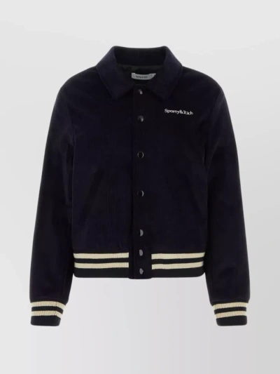 Sporty And Rich Corduroy Bomber Jacket With Contrasting Ribbed Cuffs In Black