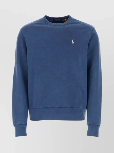 Polo Ralph Lauren Logo-embroidered Fine-knit Sweatshirt In Blue