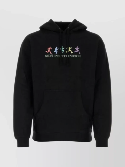 Kidsuper Mens Black Television Graphic-embroidered Cotton-blend Hoody In Multicolour