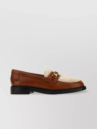 Tod's Leather Loafers With Fur And Chunky Sole In Brown