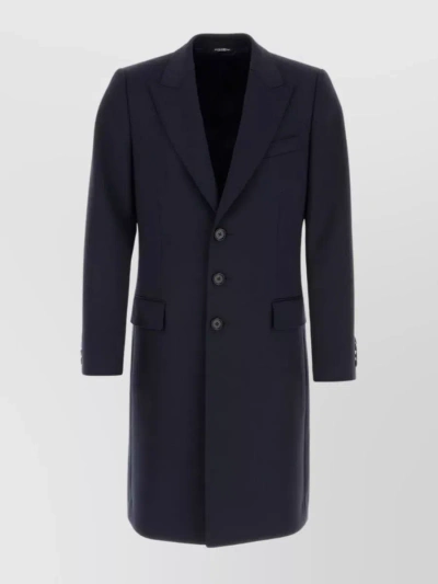 Dolce & Gabbana Polyester Blend Coat With Back Slit And Vent In Blue