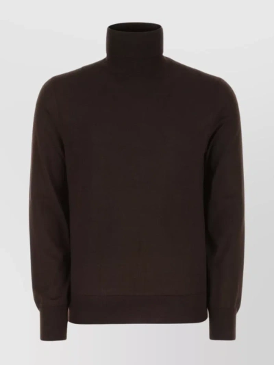Dolce & Gabbana Ribbed Lightweight Turtleneck Sweater In Brown
