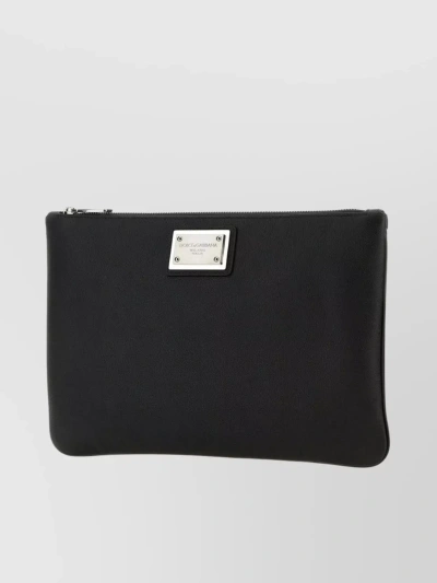 Dolce & Gabbana Leather And Nylon Rectangular Pouch In Black