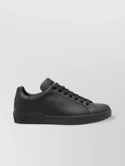 Dolce & Gabbana Nappa Calfskin Round Toe Sneakers In Black