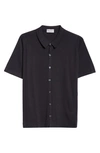 John Smedley Folke Knit Short Sleeve Cotton Button-up Shirt In Black