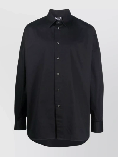 Diesel S-limo-logo Camicia Black Cotton Oversized Shirt With Oval-d Logo - S Limo Logo