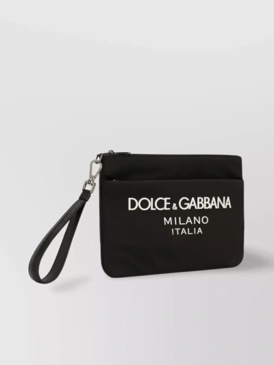 Dolce & Gabbana Logo Rubberized Nylon Clutch In Black