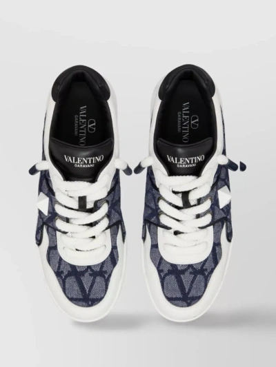 Valentino Garavani One Stud Xl Low-top Trainer In Denim-effect Toile Iconographe Jacquard Fabric In Multi-colored